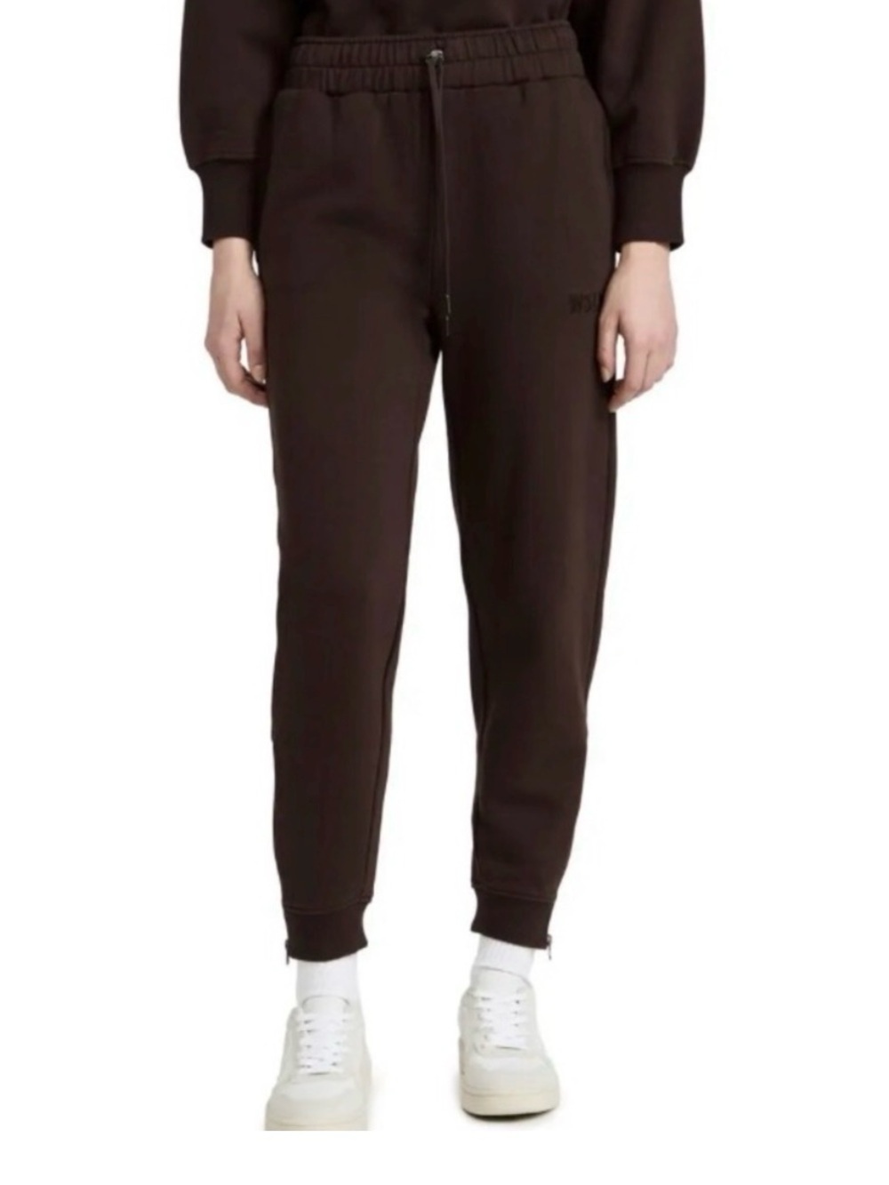 NWT Bandier WSLY Eco Fleece Ankle Zip Jogger Sweatpants Deep Brown S